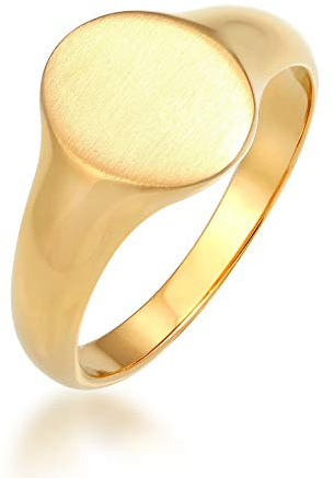 Kuzzoi - Anello ovale, massiccio, opaco, larghezza 12 mm, in argento sterling 925 con rivestimento in oro, anello con sigillo in argento sterling 925, misura 54