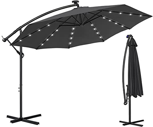 AufuN Alu Ampelschirm Ø 300cm/350cm Sonnenschirm mit Kurbelvorrichtung Höhenverstellbarer, UV-Schutz 40+