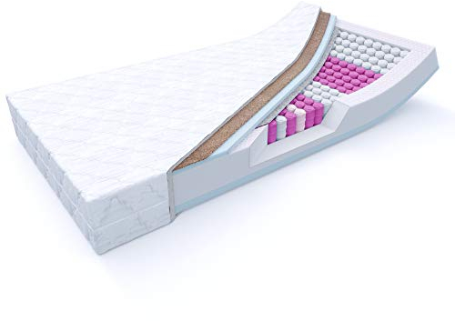 MSS e.K. KOKOS Federkernmatratze Medic | 200 x 90 x 21 cm (Kernhöhe: 19 cm) | H4 | TASCHENFEDERKERN | Kokosfaserplatte | 7 Körper-Liegezonen | Komfortschaum | versteppter Mikrofaserbezug