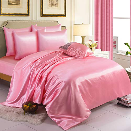 Set di biancheria da letto in raso da 6 pezzi, set di biancheria da letto in 11 colori, set copripiumino con angoli, 4 federe, set completo di lenzuola per letto matrimoniale, king e super king