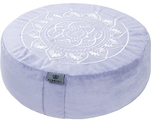 Florensi Yogakissen Meditationskissen - Bequemes Yoga Sitzkissen - Traditionelles Tibetisches Meditationskissen mit Edlem Samtbezug - Großes Yogakissen Rund - Premium Yogakissen mit Buchweizenfüllung