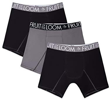 Fruit of the Loom boxershorts för män, fukttransporterande underkläder, flerpack retroshorts (3-pack), Svart/grå, M