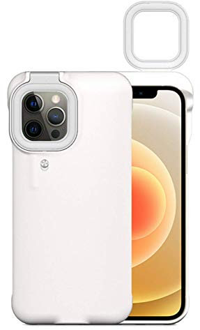 For iPhone 12 Pro Max Led Fill-Light Mobile Phone Case With Selfie Ring Light,Lumens Flashlight Fill Light Shockproof Cover,for Live Stream Illuminate Case,Light Ring Shell Shockproof Hard Back Cover