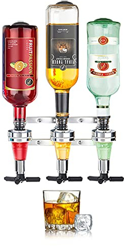 Flaschenhalter Wand und Dosierer, Baroptik für Homebar, Optik Spender für Spirituosen, Bar Butler Getränkespender für Home Pub, 3 Fach