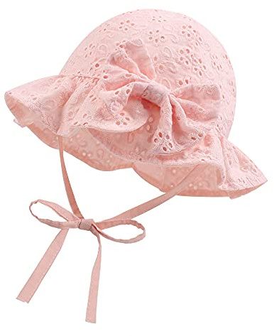 XIAOHAWANG Sommerhut Baby Mädchen UV Schutz Sonnenhut Mütze Baby Sommer Mützen Baumwolle Mit Schleife und Bindebändern