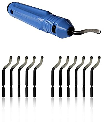 Entgraten Werkzeugset, rutschfester Griff und 10 Stück BS1010 Entgraten Klingen für Holz, Metall, Kunststoff, Aluminium, Kupfer und Stahl