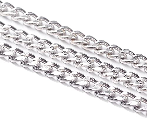 Catena a maglia marina da 3 m, catena a maglia barbazzale, di metallo, ad anello tondo, 3 mm, al metro, per la creazione di gioielli, collane e bracciali, colore argento