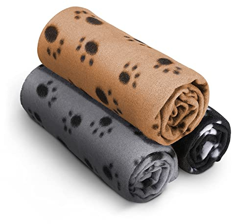 FurDreams 3 Pack Machine Washable Pet Blankets - Luxury Soft Flannel Fleece Throw - Dog Cat Hamster Guinea Pig Rabbit Fur Baby - Soft And Breathable, Multiple Uses, Lightweight, Easy Care