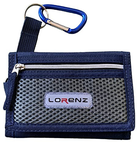 Lorenz Portafoglio sportivo da uomo sottile in tela con gancio per cintura, blu navy, Casual