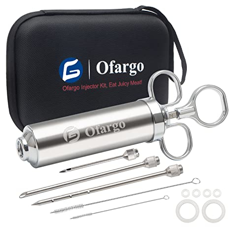 Ofargo Seringue alimentaire, Seringue viande avec 3 Aiguilles, injecteur de marinade pour Boeuf, Poulet, BBQ; seringue à marinade capacité de 60 ml/2 oz; emballage EVA pour un stockage facile