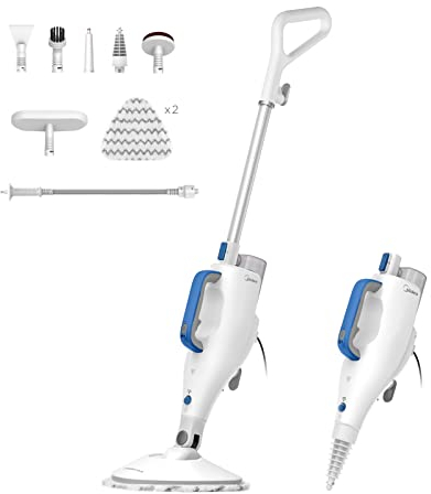 Midea MSM2115WB - Escoba a vapor, mopa a vapor 10 en 1, mata el 99,9% de bacterias sin residuos químicos, satisface varias escenas de limpieza, blanco y azul