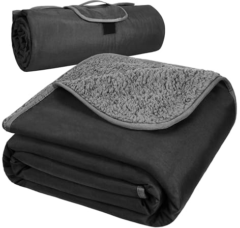 wasserdichte Outdoor-Decke mit Sherpa-Futter, Winddicht, dreilagig, warm, bequem, faltbar für Camping, Strand, Picknick, Gras, Konzerte, Auto, Hund, 130 x 150cm & 150 x 203cm - maschinenwaschbar