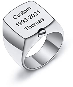 INBLUE Ringe Herren Asche Ring Edelstahl Siegelring mit Gravur Personalisierter Foto Text Eingraviert Silber Schwarzer Gold Ring Hunde Erinnerung Schmuck mit Trichter Werkzeug