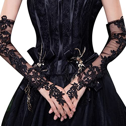 ISAKEN 1 Paar Braut Handschuhe Armstulpen Fingerlose Spitze mit Fingerschlaufe, Spitzen Hochzeitshandschuhe Brauthandschuhe für Hochzeit, Abschlussball, Braut Hochzeit Accessoires