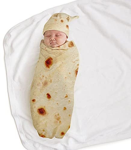 Ruiqas Baby burrito swaddle filt flanell tortilla filt med hatt baby shower filt 85 * 85cm/33.5 * 33.5in