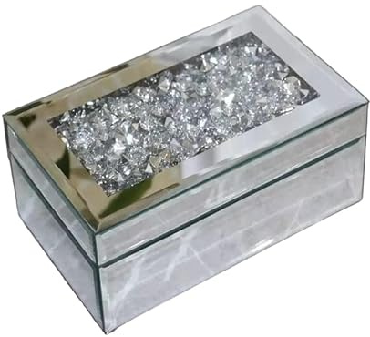 Eaglewiz Boîte de rangement à bijoux en verre effet miroir argenté écrasé avec strass et strass