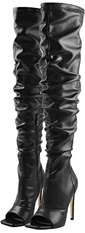 Only maker Damen Peeptoe Stiefel Stiletto Absatz Slouch Boots Schlupfstiefel Overknee mit Stiletto Absatz Lederoptik Schwarz 40 EU