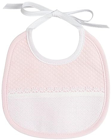 Filet - Liten rosa pastillmönster mjuk tyghaklapp med canvasficka för broderi, perfekt för nyfödda och tidiga månader, tillverkad i Italien, rosa