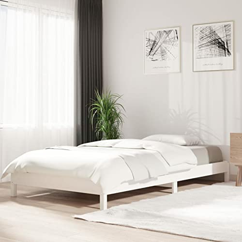 RONGQI Stapelbett, Bett, Familienbett, Bettgestell, Bettrahmen, Bed Frame, Weiß 100x200 cm Massivholz Kiefer