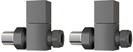 iBathUK Urban Wall/Floor-Mounted Straight Square Radiator Valve Pair, Durable Brass Build Compatible with Panel, Column, Towel & Designer Radiators, Universal Fit Cube Valves in Matt Anthracite, 15mm