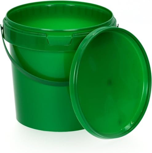 BenBow Eimer mit Deckel 1l grün 10x 1 Liter - lebensmittelecht, stabil, luftdicht, auslaufsicher, geruchsneutral - Aufbewahrungsbehälter aus Kunststoff, mit Henkel - leer