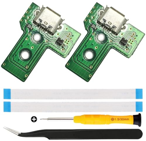 ZHUROUPU JDS-040/JDM-040 Sostituzione Micro USB di Ricarica USB Adattatore Riparazione del Caricatore Centro di Cavo con Cavo Flessibile a 12 Pin e Luce LED per Sony per Controller Wireless per PS4