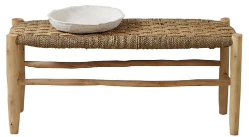 Home Maison - Banc marocain doum tressage Central Bois Naturel 100 x 35 x 35 cm