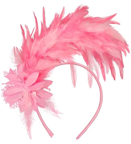 MWOOT Fjäderpannband, 1920-tal befjädrad huvudbonad, rosa rytande 20-tal fascinatorer för kvinnor, huvudbonad för konstgjord blomma fjäder, hårtillbehör för cocktail karneval bal tebjudning dekoration