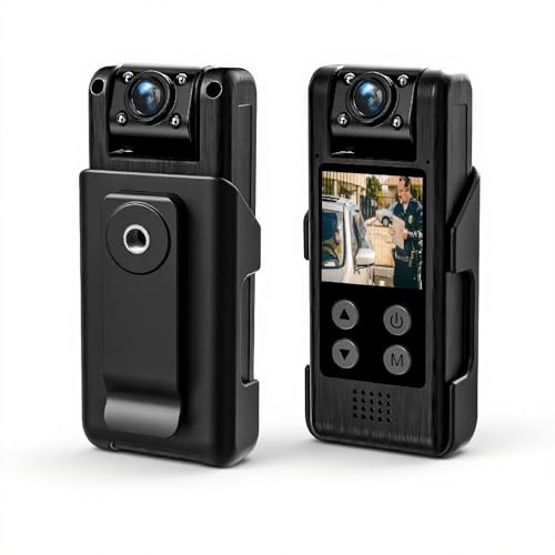 Tosuny HD 4K Körperkamera, WiFi Körperkamera mit Audio- und Videoaufzeichnung, Tragbarer Videorecorder mit um 180° Drehbarem Objektiv, Nachtsicht, HD Display, Mi NI Back Clip Kamera