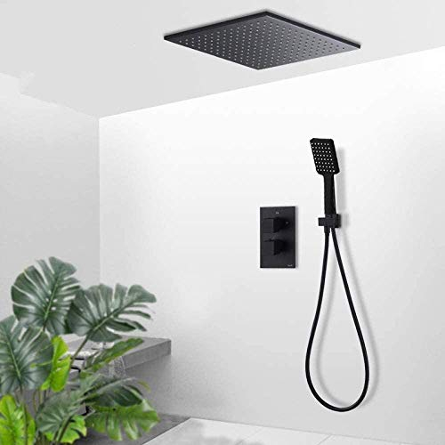 Duschsystem, schwarzes Thermostat-Duscharmatur-Set, Deckenhalterung, Regenfall-Messing-Dusche, Thermostat-Mischbatterie, Badewanne, Duschset, 10-Zoll-Set-8-Zoll-Set