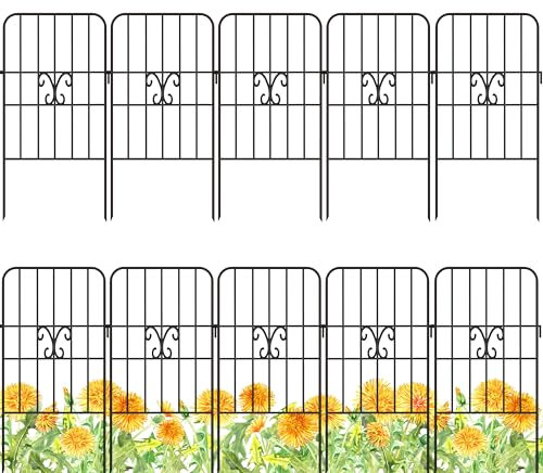ShopLaLa Tier-Absperrzaun (10 Paneele), 30,5 cm (L) x 61 cm (H), dekorativer rostfreier schwarzer Metalldraht, Blumenbeeteinfassung für Landschaft mit Schmetterlings-Design, Zaun, Hof, Terrasse