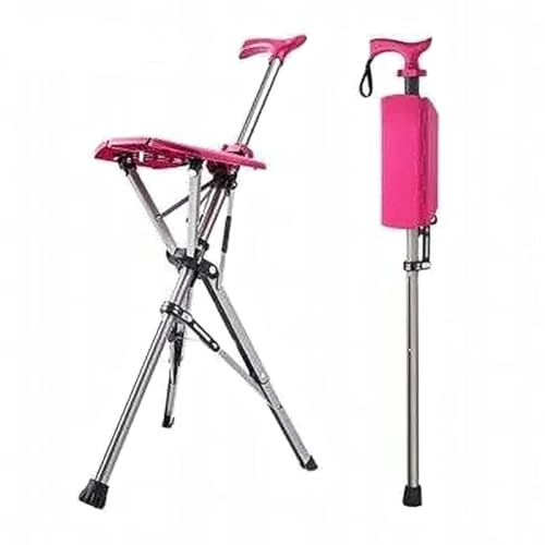 Bastone da passeggio pieghevole con sedile, sedia portatile con bastone da passeggio in lega di alluminio, sgabello treppiede leggero con funzione di sblocco automatico, sedia pieghevole antiscivolo (