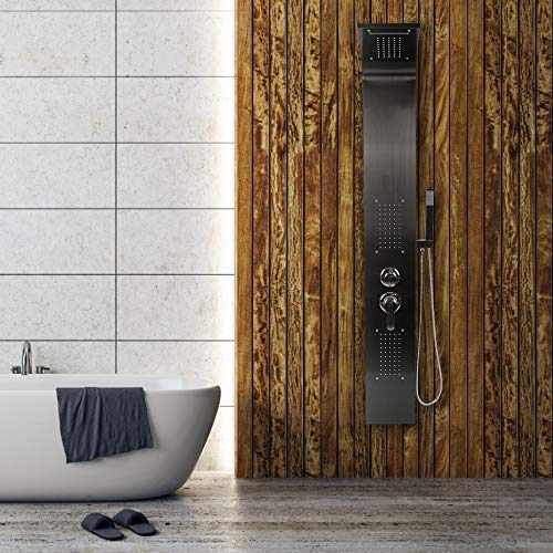 Duschsäule aus Edelstahl mit Massagedüsen, Massagedüsen und manueller Dusche, für Badezimmer/Hotel, Update der verbesserten Version, 5 Funktionen (schwarz)