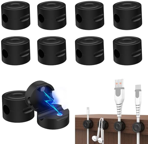 Simpeak 10 Stück Magnetische Kabelwandklammer, Verstellbare Kabel Organizer, Kabelmanagement Clip, Selbstklebende Kabelhalter für Büro Zuhause Computer Nachttisch Kabel USB-Ladegerät, Schwarz