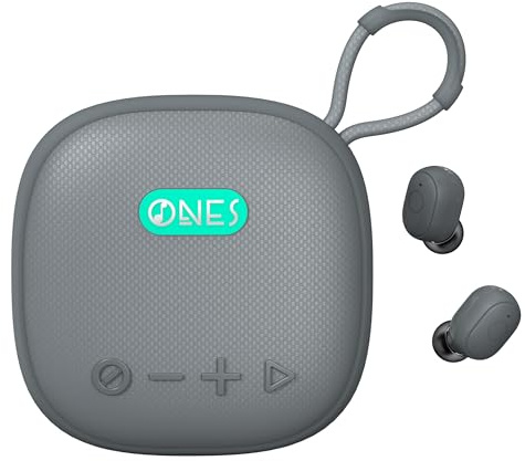 Ones MusPlay Enceinte sans Fil avec écouteurs 2 en 1, Intelligente [ Bluetooth/AUX/MP3 ][ Haut-Parleur 24 Heures/écouteurs 60 Heures Lecture Ultra-Longue ] Portable Compact