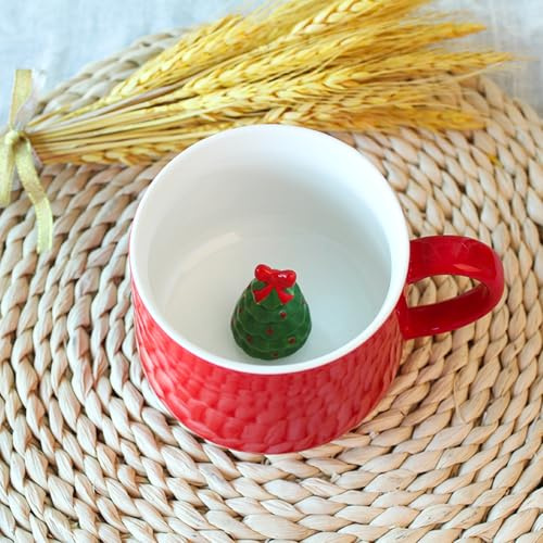 DIKARIYA Weihnachtstasse, 350ML 3D Tasse Weihnachten mit Weihnachtsbaum Süße Weihnachtsbecher aus Keramik, Lustige Tasse Weihnachtsgeschenke für Frauen Kinder, Morgen Cup Tee Milch Becher Teetasse