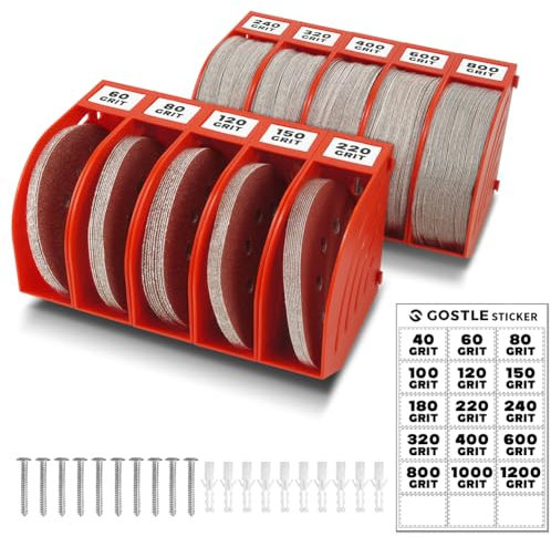GOSTLE Boîtes de Rangement pour Disques Abrasifs 125 mm – Lot de 10, Rangement Mural en ABS Rouge, Compatible Disques PSA et Auto-Agrippants, Idéal pour Atelier ou Bricoleurs