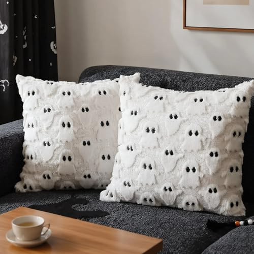 TETSMG Halloween Kissenbezug 45x45 cm,Geister Deko Kissenbezug, Modern Halloween Deko Innen Zimmer Aesthetic, Herbstdeko Innen, Gespenster Kissenbezug für Dekoration