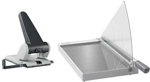 Leitz Set Extrastarker Registraturlocher & Precision Office Hebelschneider A3, Papierschneidemaschine mit 457 mm Schnittlänge für bis zu 15 Blatt, Großer Locher Für 65 Blatt, 51800095 + 90220000