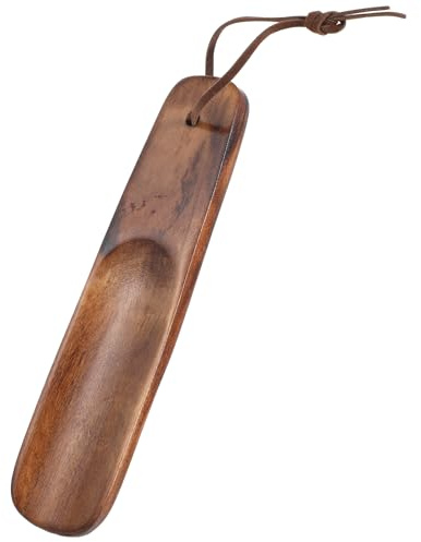 Piriuuo Wood Shoehorn, 6 Short Handle Shoe Horn with Leather Lanyard Non Slip Shoe Lifter Lazy Shoes Aid Tool Easy Wear Helper Shoehorns for Seniors Pregnancy Men Women Kids