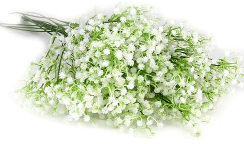 XIAQICA 12 Stück Schleierkraut Künstlich 52cm Künstliche Blumen Weiß Schleierkraut Getrocknet Biegbar Perfekt für Heimdekoration, Hochzeitsdekoration, Brautstrauß