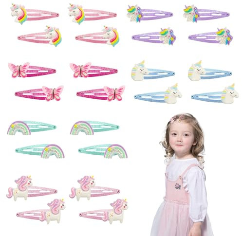 VARKAGE 24 Stück Einhorn Haarspangen Mädchen Glitzer, Haarspangen Kinder Mehrfarbig, Cartoon Clips Kinder für Mädchen Kinder Baby Geschenke