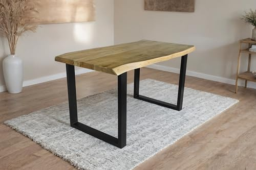 SAM Esstisch Cali | 120 x 80 cm | Akazienholz massiv | Farbe: Eiche | U-Gestell Metall Schwarz | Massivholz mit Baumkante | pflegeleichter Baumkantentisch/Esszimmertisch