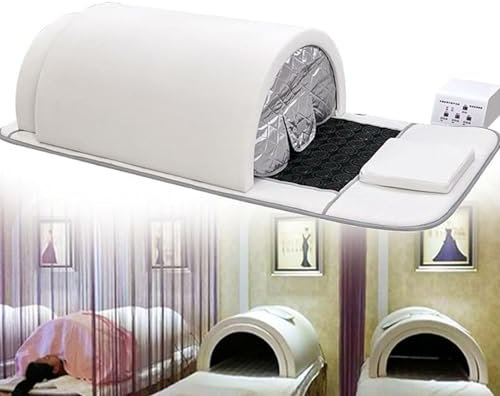 LSBHPPD 1200W Dôme De Sauna Infrarouge Lointain,Capsule Sauna à Couverture Complète à 360 Degrés avec Oreiller,Sauna Professionnel Extra Large avec Tapis Infrarouge avec Pierres De Tourm,White