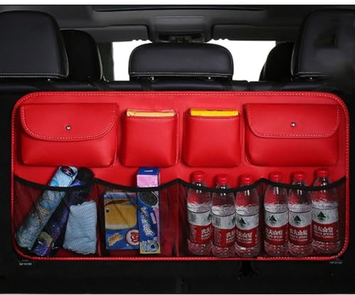 OZFRVXUG Kofferraum Taschen Auto für FIAT 500/500C/500E/Abarth 500 2007-2022, Hängend Leder Kofferraumtasche Faltbar Aufbewahrungstasche Auto ZubehöR,B/Red