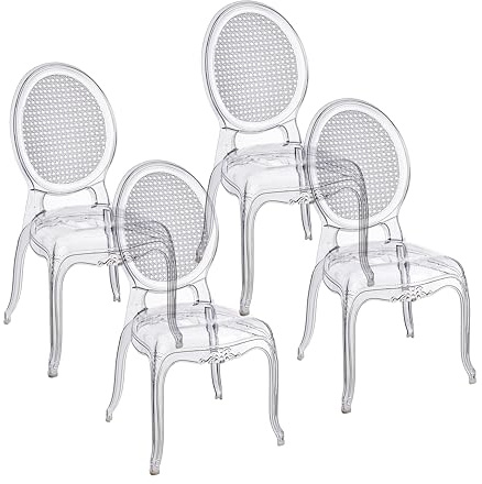 Baroni Home Set di 4 Sedie in Policarbonato Trasparente, Seduta Design Elegante Impilabile e Impermeabile da Soggiorno, Sala da Pranzo, Camera da Letto, 48X46X98, Vienna