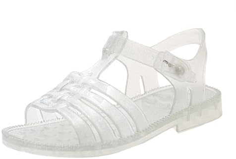 Zeiayuas Jelly Sandals for Toddler Girls Summer Beach Retro Jellies Shoes T-Strap Closed Toe Little Kids Glitter White Size 9 Soft Breathable Princess Dress Flats Beach Shoes