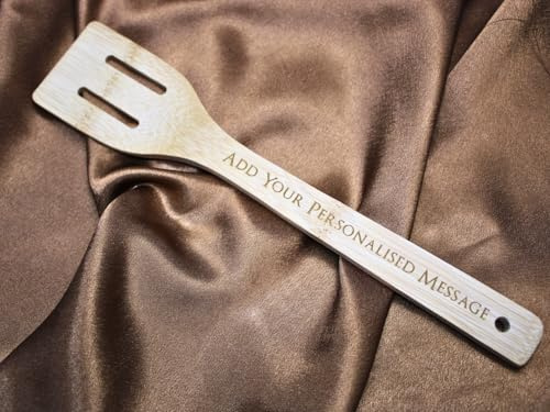 Handmade Wooden Engraved Personalised Slotted Spatula Spoon - Engraved on The Handle and Head