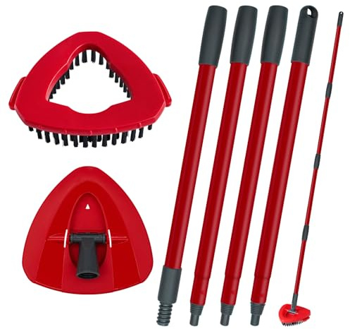 DLAIMI Mop Handle Replacement for Ocedar, 4 Section 30 to 58 Extendable Length Mop Stick for Ocedar Spin Mops Refills and Brooms Floor Cleaning, Include Base and Scrub Brush