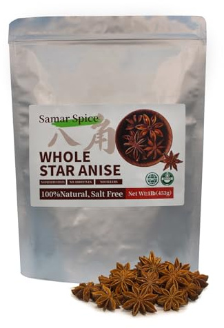 Star Anise Whole 1lb（453g）|Fresh Dried Anise Pods for Cooking,Baking,Tea Brewing | Chef's Choice Premium Spices with Resealable Bag | Intense Aroma for Pho, Soups & Asian Recipes (1lb（453g）)
